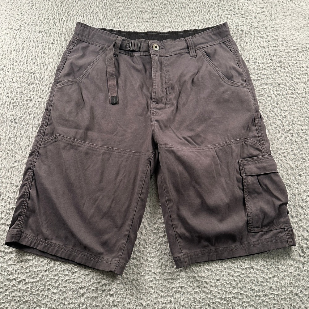 prAna Shorts Mens M Gray Cargo Utility Belted Pocket Knee Length Casual Outdoor